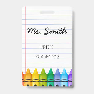 Pre-K Daycare Teacher Badge with Primary Crayons
