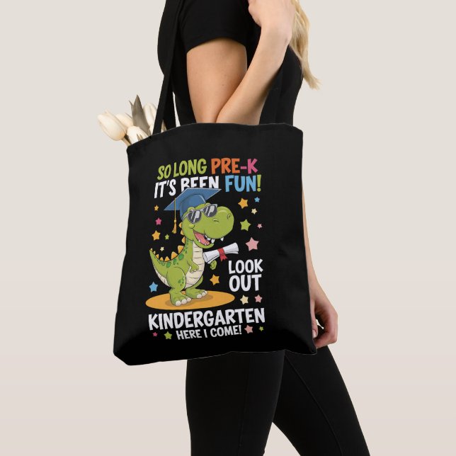 Pre K Graduate Kindergarten Dinosaur T Rex Tote Bag (Close Up)
