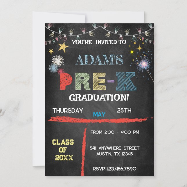  Pre k Graduation -Chalkboard- Invitation (Front)