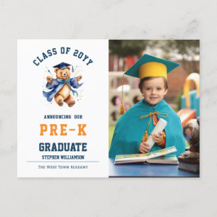 Pre-K Graduation Cute Teddy Announcement Postcard