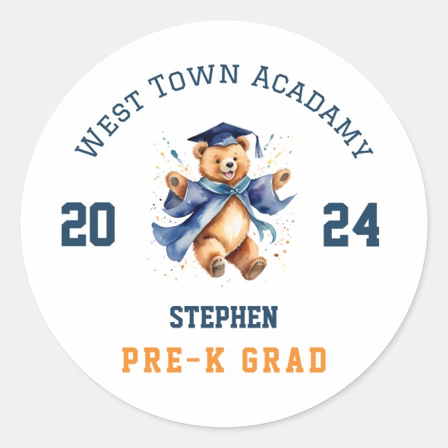 Pre-K Graduation Cute Teddy Teachers Favour  Classic Round Sticker (Front)