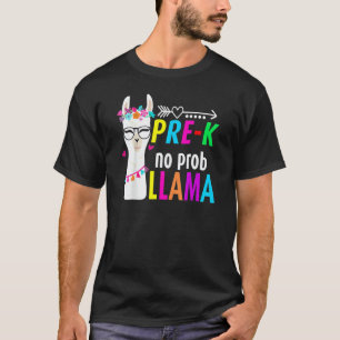 Pre K Kindergarten No Prob Llama Flower Heart Back T-Shirt