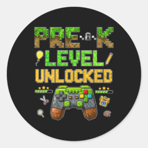 Pre K Level Unlocked Ck To School Gamer Boys Presc Classic Round Sticker
