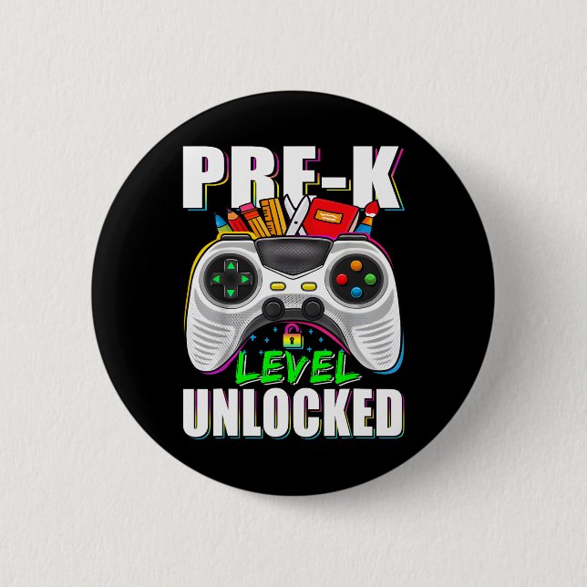 Pre-k Level Unlocked Gamer First Day Of School Boy 2 Inch Round Button (Front)