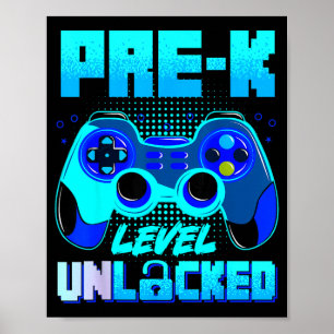Pre-K Level Unlocked Preschool Gamer Boy First Day Poster