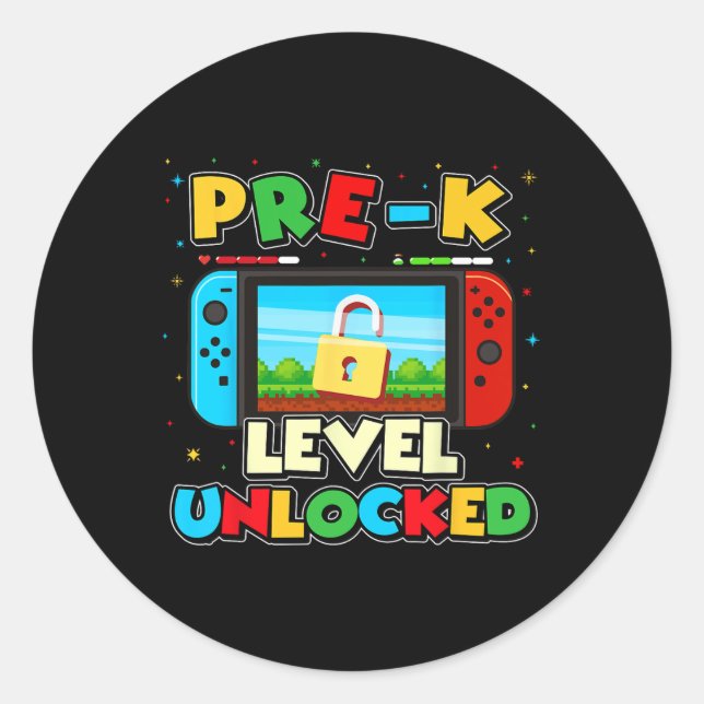 Pre-k Level Unlocked Video Gamer Boys Kids Ck To S Classic Round Sticker (Front)