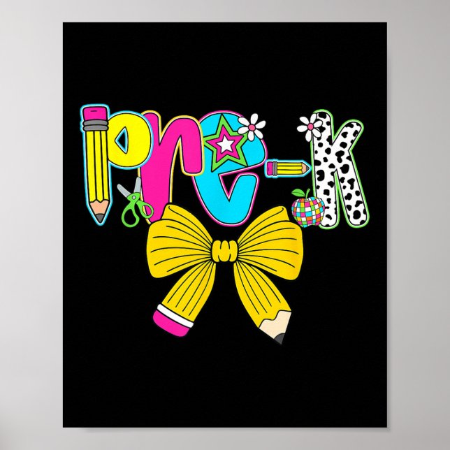 Pre K Pencil Coquette Bow First Day Of School Back Poster (Front)
