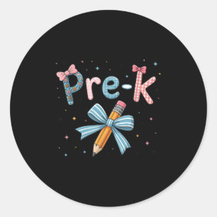 Pre-k Preppy Floral Coquette Bow Girly Back To Sch Classic Round Sticker