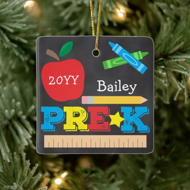 Pre-K Preschool Keepsake Chalkboard Colourful Ceramic Ornament (Tree)