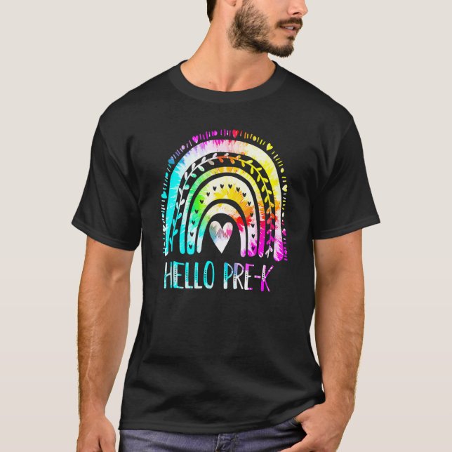 Pre K Rainbow Team Hello Kinder Teacher Tie Dye Te T-Shirt (Front)
