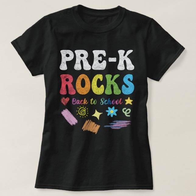 Pre-k Rocks Back to school Teacher and Student T-Shirt (Design Front)