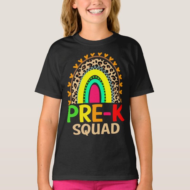 Pre-K Squad Rainbow Leopard Back To School T-Shirt (Front)