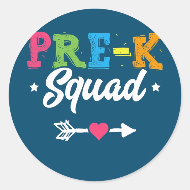 Pre K Squad Teacher Student Kids Preschool Back Classic Round Sticker (Front)
