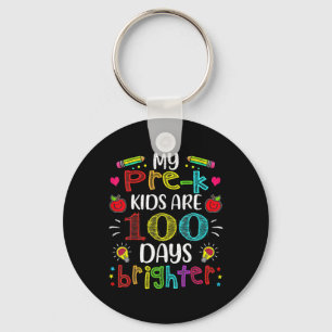 Pre-k Teacher 100 Days Brighter 100th Day Of Schoo Keychain