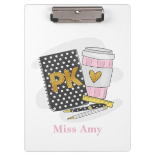Pre K Teacher Custom Black Book Preppy Coffee Clipboard