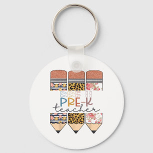 Pre-k Teacher Fun Leopard Pencil Happy First Day O Keychain