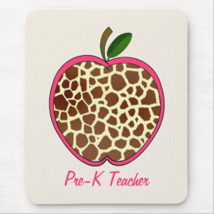 Pre K Teacher Giraffe Print Apple Mouse Pad