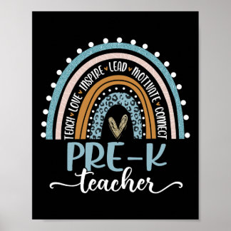 Pre-k Teacher Leopard Boho Rainbow Back To School Poster