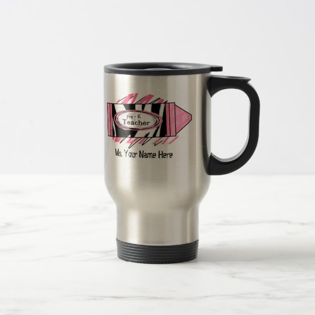 Pre K Teacher Mug - Zebra Print Crayon (Right)