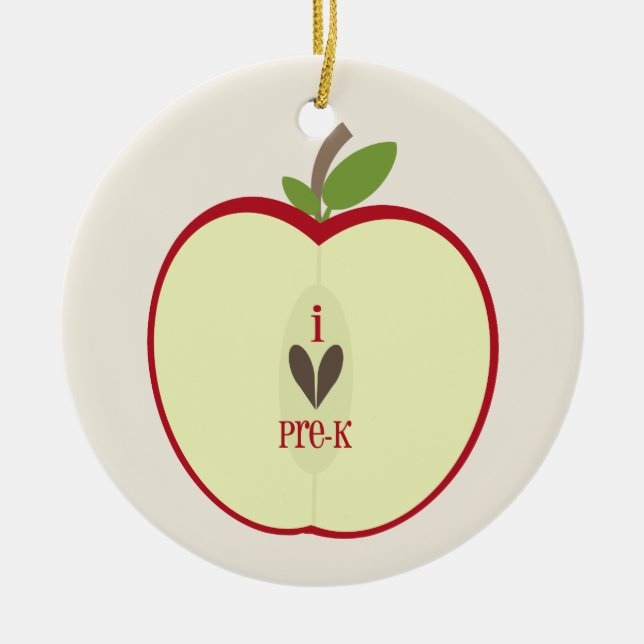 Pre K Teacher Ornament - Red Apple Half (Front)