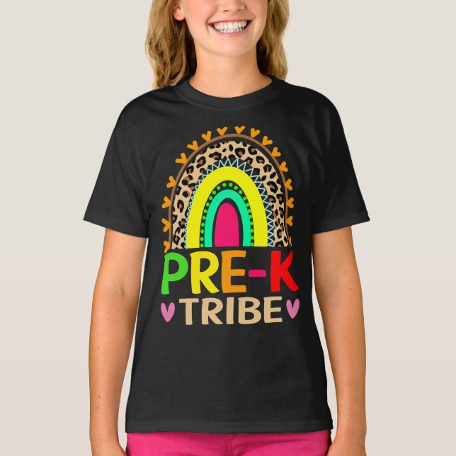 Pre-K Tribe Rainbow Leopard Back To School T-Shirt (Front)