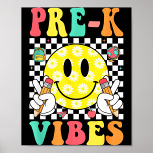 Pre-k vibes retro smile face teacher kids back to poster