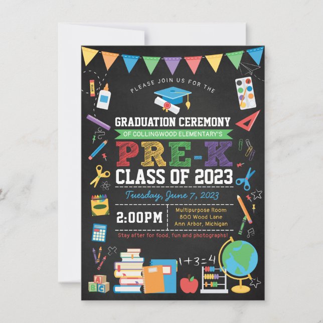 Pre-Kindergarten Graduation Ceremony Chalkboard In Invitation (Front)