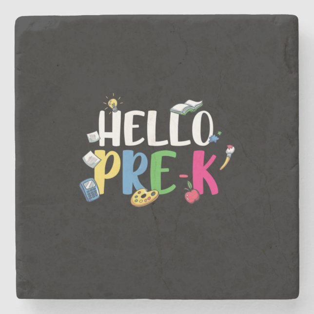Pre Kindergarten Hello Pre Kindergarten Stone Coaster (Front)