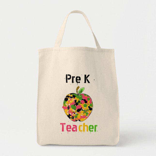 Pre Kindergarten Teacher Apple Grocery Bag (Front)