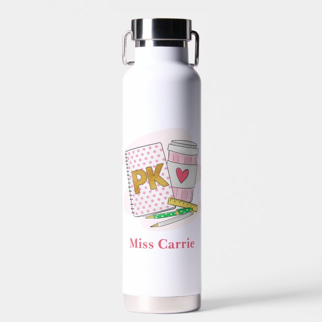 Pre Kindergarten Teacher Custom Pink Water Bottle (Front)