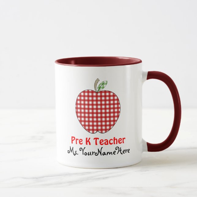 Pre Kindergarten Teacher Mug - Red Gingham Apple (Right)
