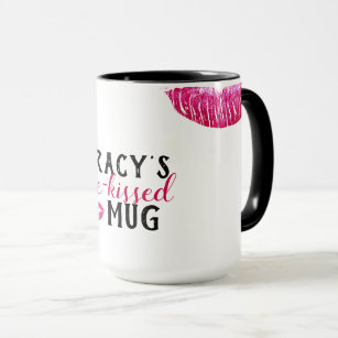 Pre-kissed lipstick marks personalized coffee mug