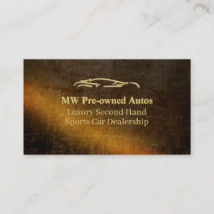 Pre-owned Autos, gold sports car, leather-effect Business Card