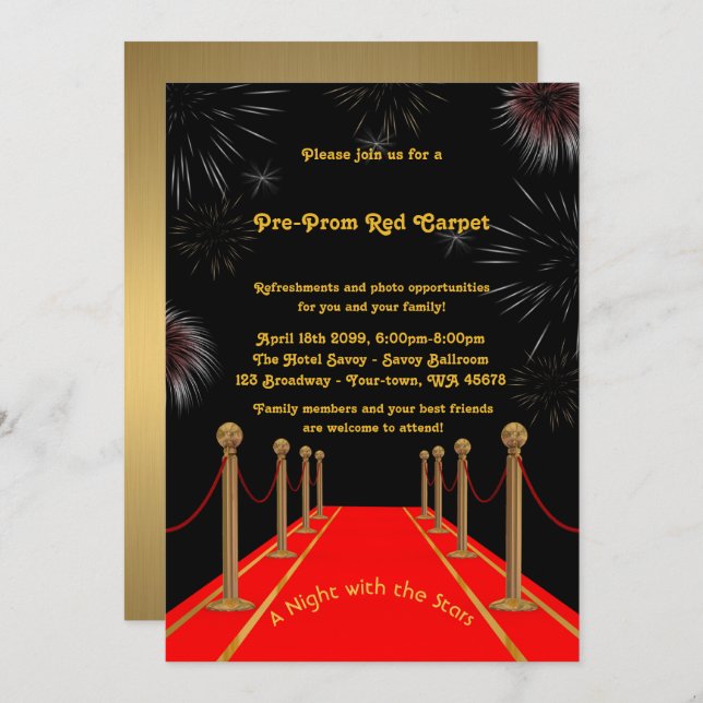 Pre-Prom invitation, Pre Prom,Red-Carpet,15th,16th Invitation (Front/Back)