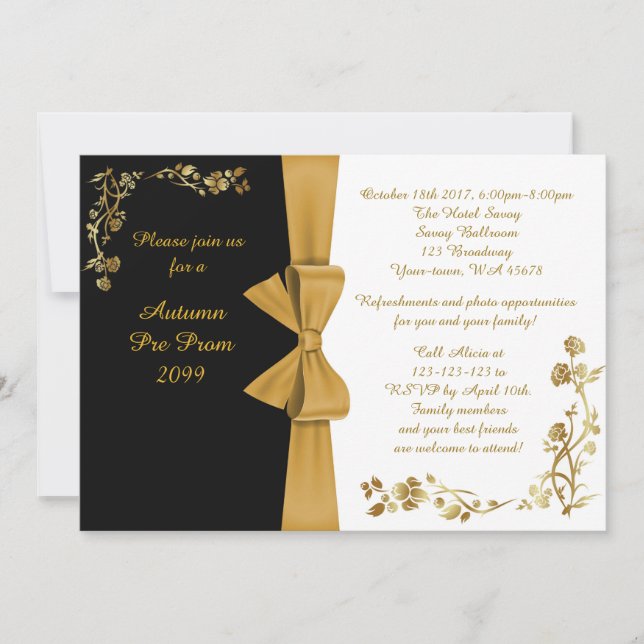 Pre-Prom invitation,white-&-black,RSVP included v2 Invitation (Front)