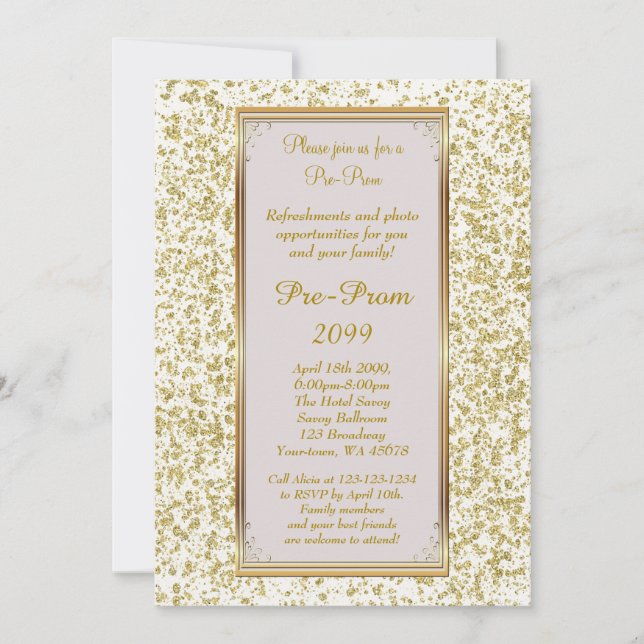 Pre Prom, Pre-Prom,Sweet-sixteen,Glitter on Ivory Invitation (Front)