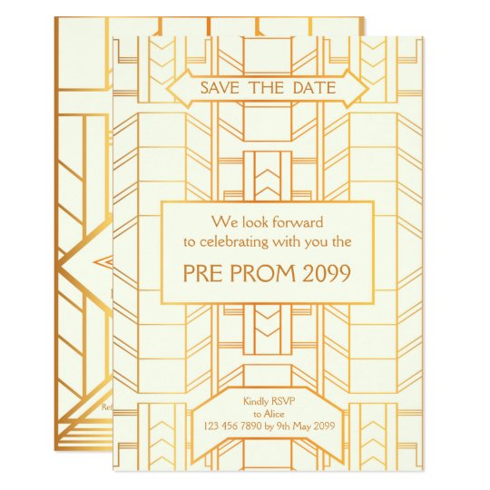 Pre PromJunior, Great Gatsby, Gold, ivory Card