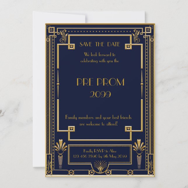 Pre PromJunior, Great , Gold, Navy Save The Date (Front)