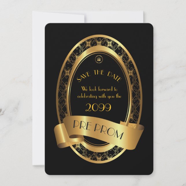 Pre PromJunior, Great Prom, elegant black, gold Save The Date (Front)