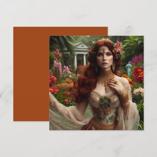 Pre-Raphaelite gilded woman 1 in garden Card (Front/Back)