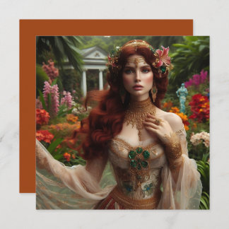 Pre-Raphaelite gilded woman 1 in garden Card