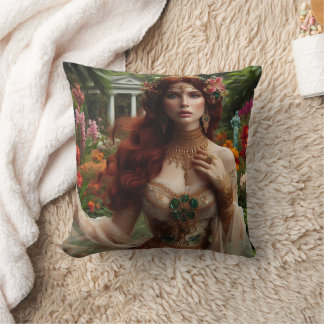 Pre-Raphaelite gilded woman 1 in garden Throw Pillow