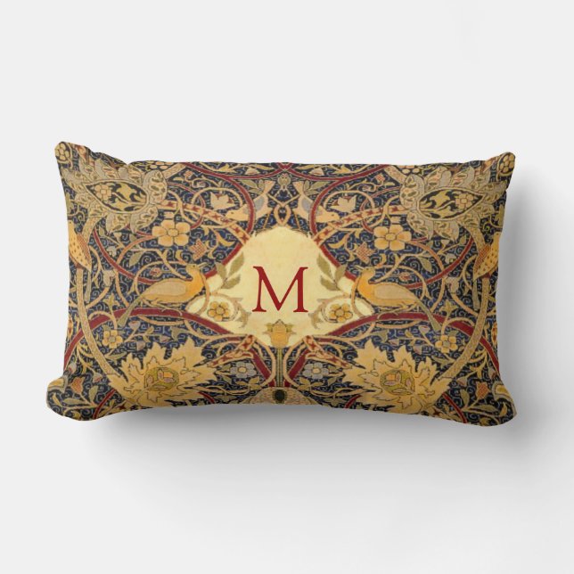 Pre Raphaelite Wm. Morris CUSTOMIZABLE MONOGRAM Lumbar Pillow (Front)