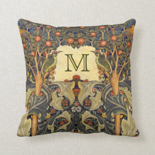 Pre Raphaelite Wm. Morris CUSTOMIZABLE MONOGRAM Throw Pillow