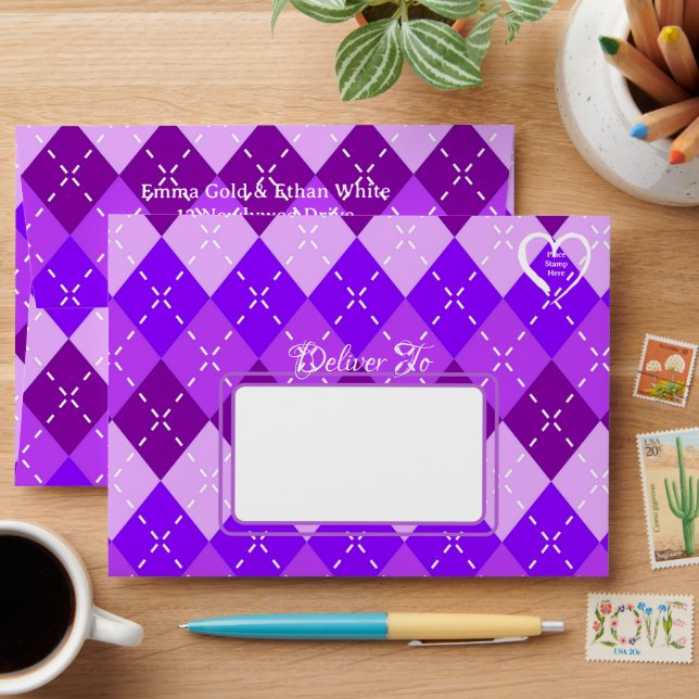 Pre-Wedding Bridal Party Activity Purple Argyle Envelope (Desk)