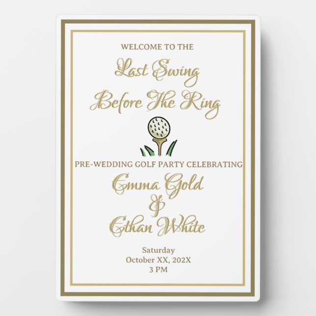 Pre-Wedding Golf Party Weekend Activity White Gold Plaque (Front)