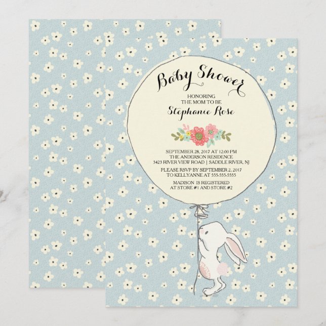Precieux Bunny Boys Baby shower Invitation (Devant / Derrière)
