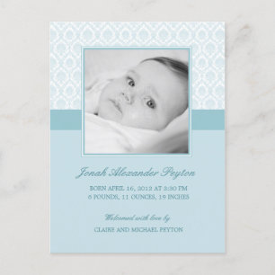 Précieux Damask Baby Boy Faire-part de naissance