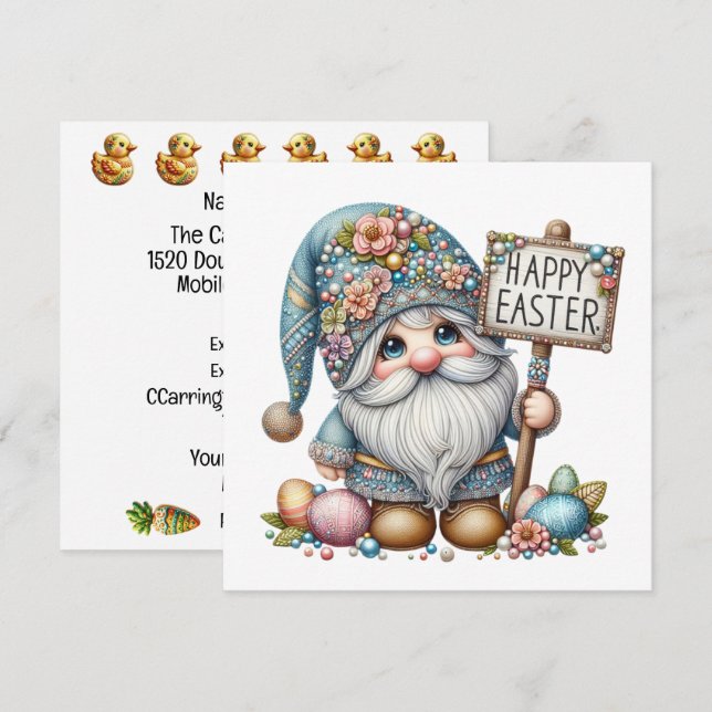 Précieux Gnome Invitation Thème Pâques (Devant / Derrière)