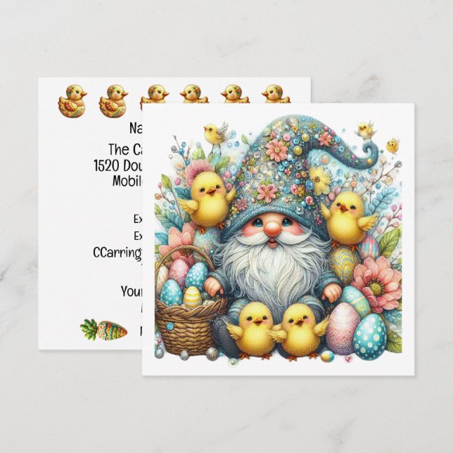 Précieux Gnome Invitation Thème Pâques (Devant / Derrière)